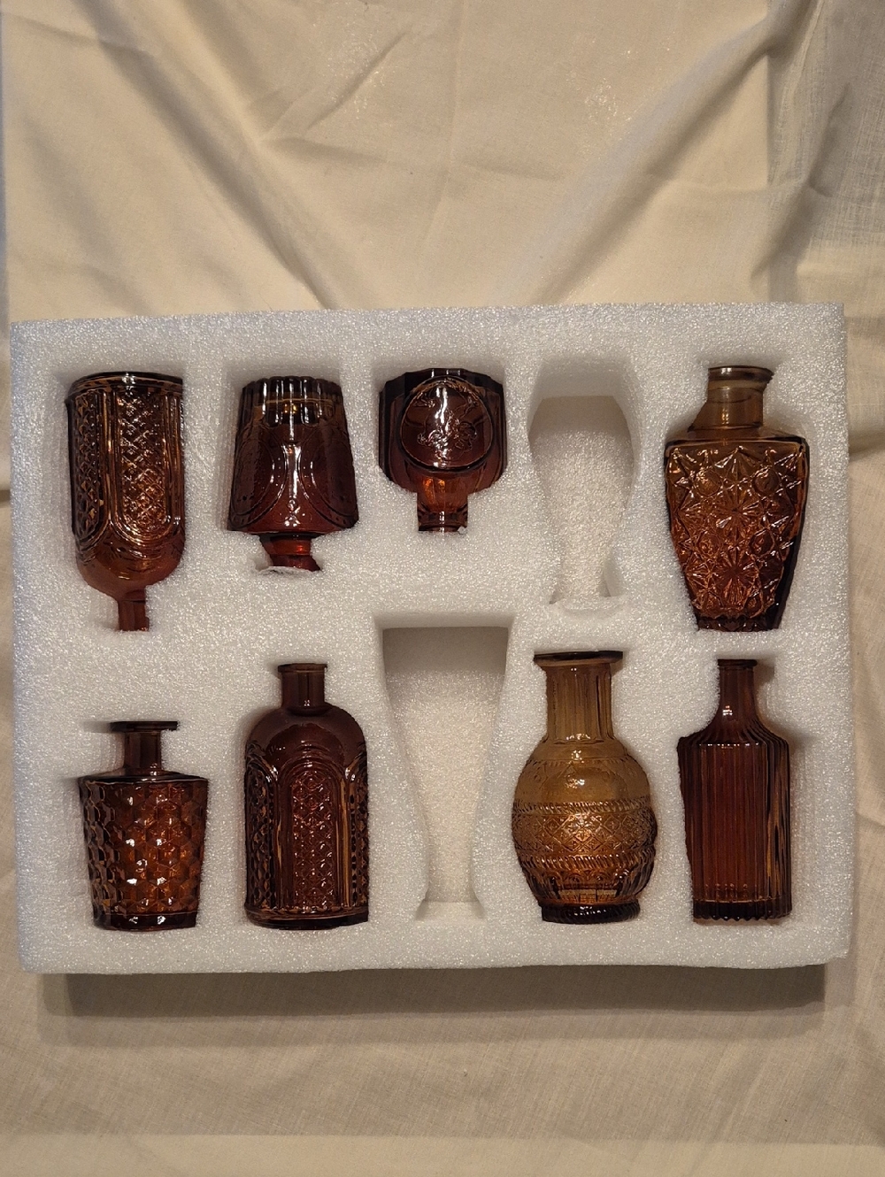 Amber Glass Bud Vase Set Of 8